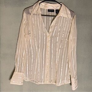 Vintage New York & Company Sheer Satin Stripe Blouse Coquette Chic Sz M